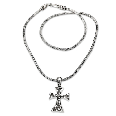 Sterling silver cross necklace, 'Christianity' - Silver Maltese Cross Necklace