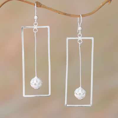 Sterling silver filigree dangle earrings, 'Pretty Pendulums' - Sterling Silver Filigree Rectangle Frame Dangle Earrings