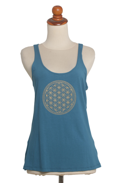 Rayon blend tank top, 'Soul Cycle in Teal' - Teal Rayon Blend Beige Medallion Sleeveless Tank Top