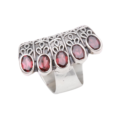 Garnet cocktail ring, 'Glimmering Constellation' - Oval Garnet Multi-Stone Cocktail Ring from Bali