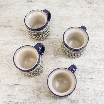 Ceramic mugs, 'Sierra Wonders' (set of 4) - Hand Made Mexican Floral Ceramic Mugs Dinnerware (Set of 4)