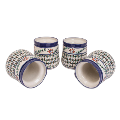 Keramikbecher, (4er-Set) - Handgefertigtes mexikanisches Blumen-Keramikbecher-Geschirr (4er-Set)