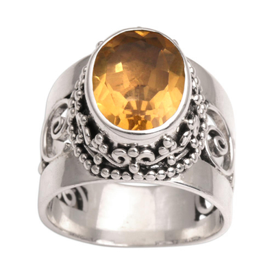 Citrine and Sterling Silver Single Stone Ring from Bali