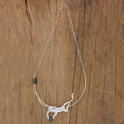 Halskette mit Jade-Anhänger - Halskette mit Affenanhänger aus Jade und Sterlingsilber
