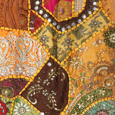 Cotton wall hanging, 'Glamorous' - Gujarati Cotton Wall Hanging with Beads and Sequins