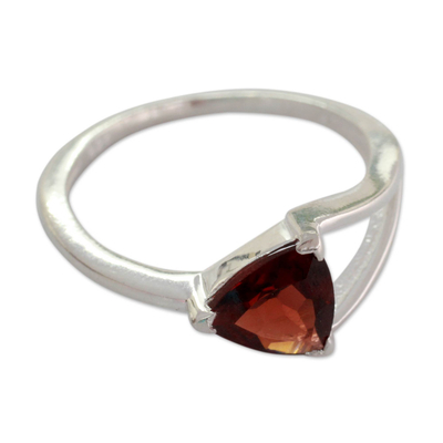 Triangle-Cut Natural Garnet Solitaire Ring from India
