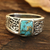 Men's sterling silver band ring, 'Bold Vine' - Men's Composite Turquoise Sterling Silver Band Ring (image 2) thumbail