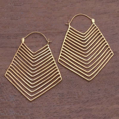 Gold plated drop earrings, 'Chic Chevron' - Chevron Pattern Gold Plated Brass Drop Earrings