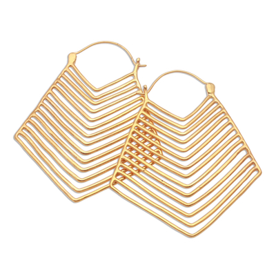 Gold plated drop earrings, 'Chic Chevron' - Chevron Pattern Gold Plated Brass Drop Earrings