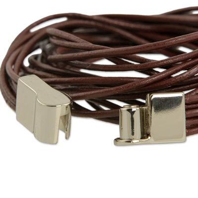 Leather wristband bracelet, 'Brown Quadruple Spin' - 5-Strand Brown Leather Wrap Bracelet