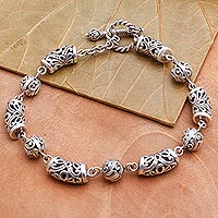 Sterling silver link bracelet, 'Beauty's Way' - Ornate Sterling Silver Link Bracelet from Bali