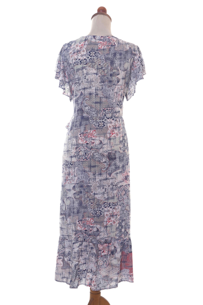 Rayon wrap dress, 'Wijaya Kusuma' - Rayon Wrap Dress Designed in Bali