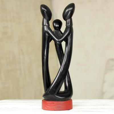 Wood sculpture, 'Love Each Other' - Modern Minimalist African Wood Peace Sculpture