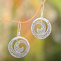 Sterling silver dangle earrings, 'Ferns in Moonlight' - Original Balinese Earrings Handcrafted of Sterling Silver