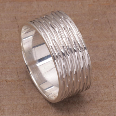 Sterling silver band ring, 'Elegant Mist' - Sterling Silver Shimmering Band Ring from Bali