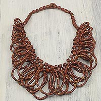 Bauxite beaded necklace, 'Good Turn' - Bauxite Beaded Loop Necklace from West Africa