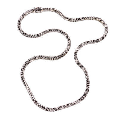 Sterling silver chain necklace, 'Royal Desire' - 22-Inch Sterling Silver Foxtail Chain Necklace from Bali