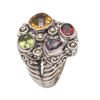 Gold accented multi-gemstone cocktail ring, 'Rainbow Palace' - Gold Accent Multi-Gemstone Cocktail Ring from Bali