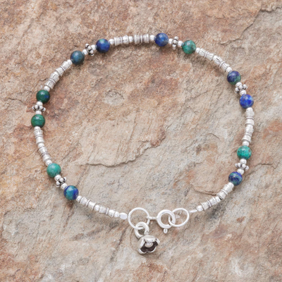Azure-malachite beaded bracelet, 'Antique Hill Tribe' - Hill Tribe Azure-Malachite Beaded Bracelet from Thailand