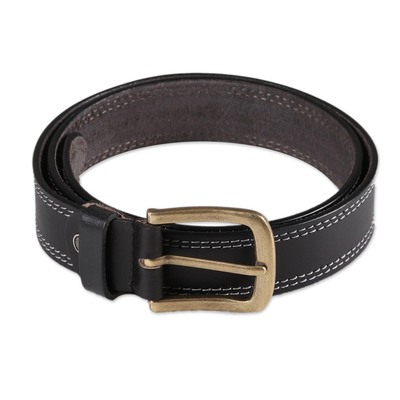 Men's leather belt, 'Classic Onyx' - Handcrafted Men's Leather Belt in Onyx from India