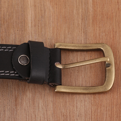 Men's leather belt, 'Classic Onyx' - Handcrafted Men's Leather Belt in Onyx from India