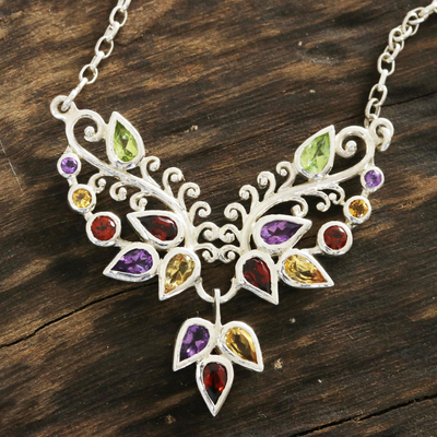 Multi-gemstone pendant necklace, 'Nature's Dazzle' - Multi-Gemstone Pendant Necklace from India