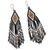 Glass beaded waterfall earrings, 'Midnight Cascade' - Huichol Handcrafted Black-Brown Beadwork Waterfall Earrings