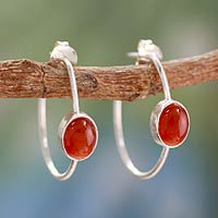 Onyx half hoop earrings, 'Contemporary Red' - Modern Minimalist Red Onyx Earrings