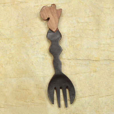 Acento de pared de madera - Arte de pared de tenedor africano de madera decorativa de comercio justo