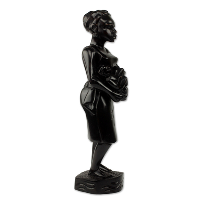 Escultura de madera - Escultura de madera tallada a mano de una madre y un niño africanos modernos