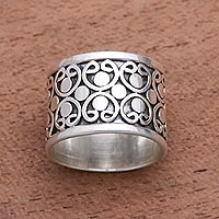Sterling silver band ring, 'Bold Circles' - Circle Pattern Sterling Silver Band Ring from Bali