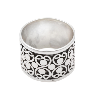 Sterling silver band ring, 'Bold Circles' - Circle Pattern Sterling Silver Band Ring from Bali