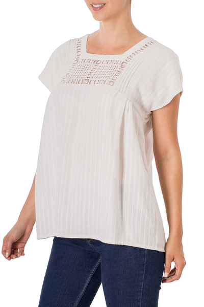 Cotton tunic, 'Summer Fresh' - Short-Sleeve Cotton Tunic Crafted in Mexico