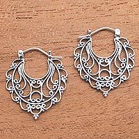 Sterling silver hoop earrings, 'Always Charming' - Swirl Pattern Sterling Silver Hoop Earrings from Bali