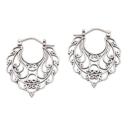 Sterling silver hoop earrings, 'Always Charming' - Swirl Pattern Sterling Silver Hoop Earrings from Bali
