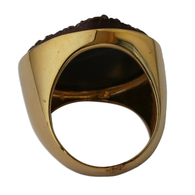 Brazilian drusy agate cocktail ring, 'Golden Twilight' - Brazilian drusy agate cocktail ring