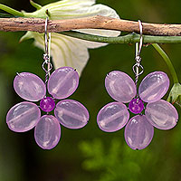 Dangle earrings, 'Lilac Chang Mai Flower' - Handmade Purple Quartz Flower Earrings