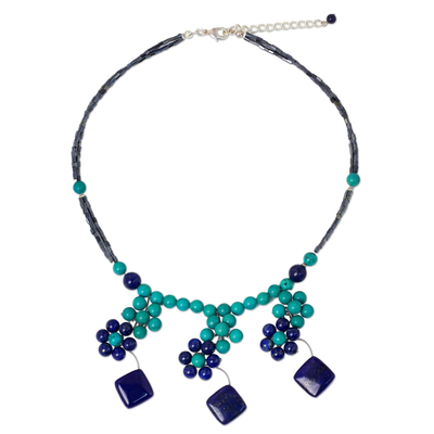 Lapis lazuli beaded necklace, 'Sunny Dance' - Dyed Calcite Lapis Lazuli Beaded Necklace from Thailand