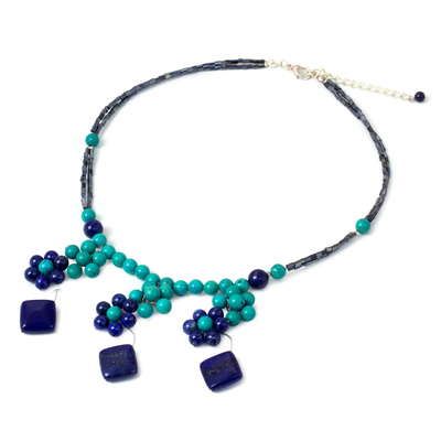 Lapis lazuli beaded necklace, 'Sunny Dance' - Dyed Calcite Lapis Lazuli Beaded Necklace from Thailand
