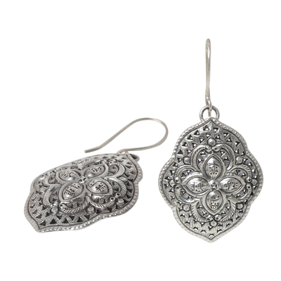 Sterling silver dangle earrings, 'Tribal Shields' - Handcrafted Floral Sterling Silver Dangle Earrings
