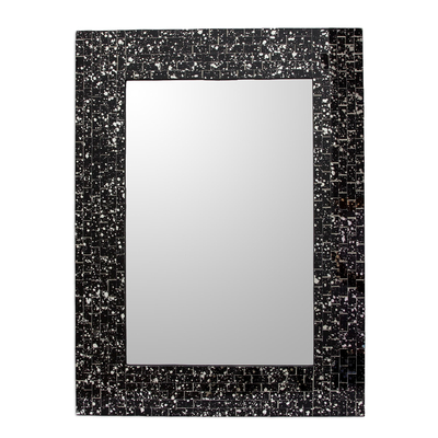 Wandspiegel aus Glasmosaik - Handgefertigter Glasmosaik-Spiegelrahmen in Schwarz und Silber