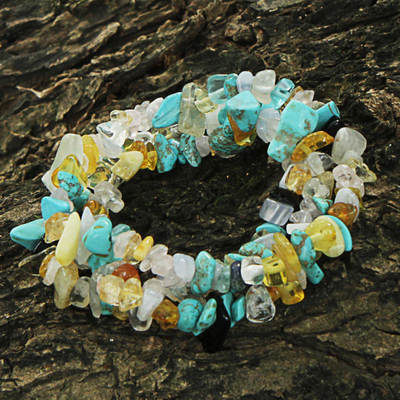 Multi-gemstone beaded stretch bracelets, 'Ocean Trio' (set of 3) - Multigem Beaded Bracelets (Set of 3) Citrine from Brazil
