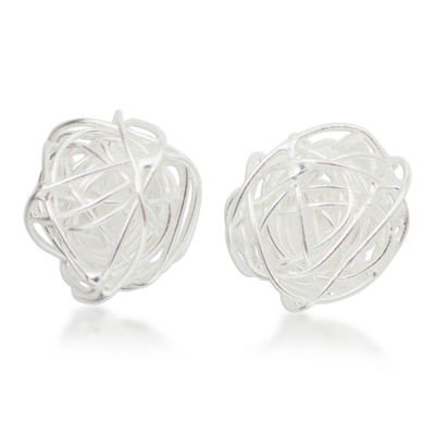 Sterling silver stud earrings, 'Free Line' - Handmade Abstract Sterling Silver Stud Earrings