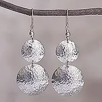 Sterling silver dangle earrings, 'Luminous Sentries' - Double Disk Sterling Silver Dangle Earrings from Peru