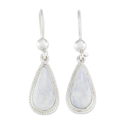 Jade dangle earrings, 'Lavender Tear' - Hand Crafted Sterling Silver Lavender Jade Dangle Earrings