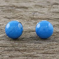 Magnesite stud earrings, 'Paradise Lagoon' - Handmade 925 Sterling Silver Magnesite Stud Earrings