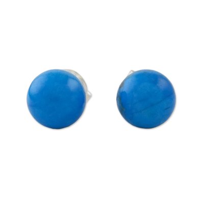 Magnesite stud earrings, 'Paradise Lagoon' - Handmade 925 Sterling Silver Magnesite Stud Earrings