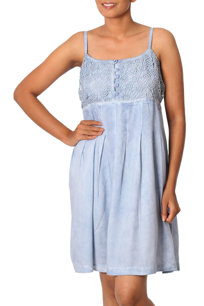 Sommerkleid aus Viskose - sommerkleid aus 100 % Viskose in Puderblau aus Indien