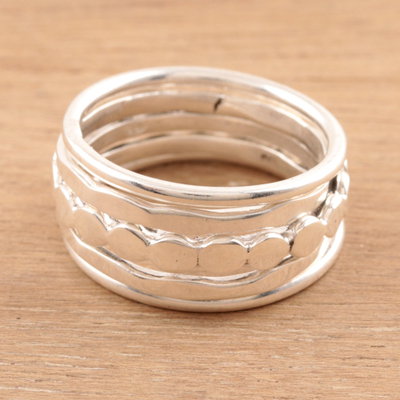 Sterling silver band rings, 'Gleaming Quintet' (set of 5) - Sterling Silver Band Rings from India (Set of 5)