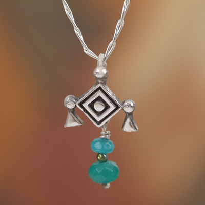 Agate pendant necklace, 'Cradle of Hope' - Agate Ojo de Dios Pendant Necklace from Mexico